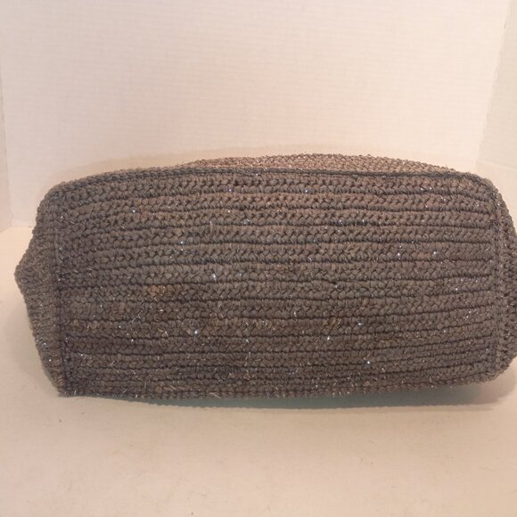FLORA BELLA for ANTHROPOLOGIE Gray & Silver Woven Raffia Tote Bag - Picture 11 of 15